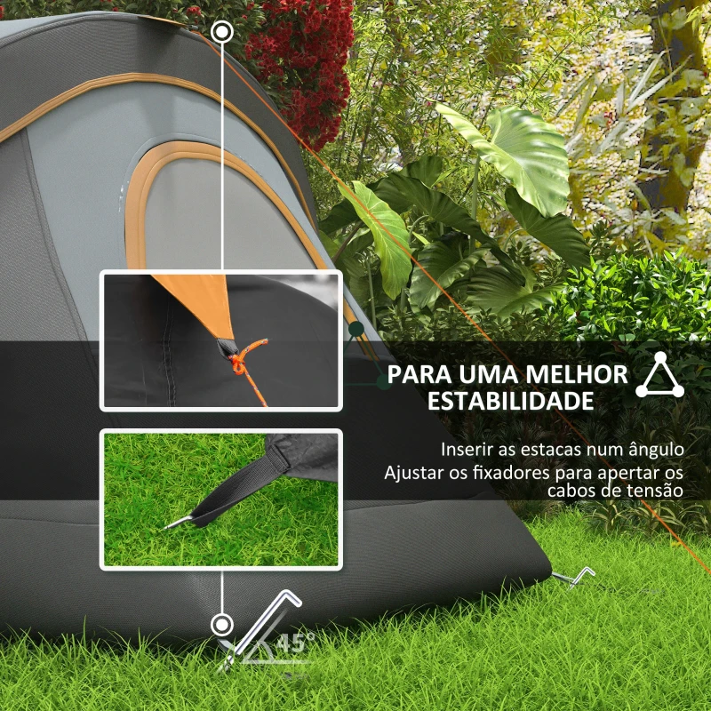 Outsunny Tenda de Campismo para 4-5 Pessoas Impermeável + Anti UV com Bolsa de Transporte e Gancho para Luz 455x230x180cm Cinza e Preto