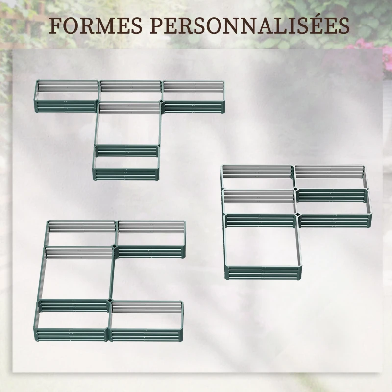 Outsunny Jardinière carré potager de jardin en acier modulable ensemble de 5 jardinières pour légumes, plantes, fleurs, vert