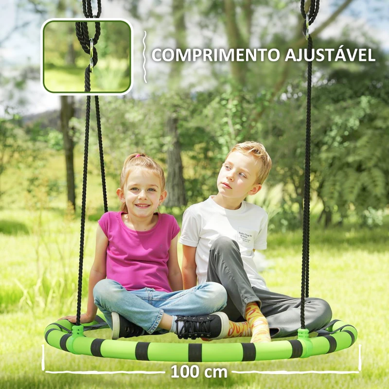 AIYAPLAY Baloiço para Crianças Redondo Baloiço de Jardim Infantil Ajustável Impermeável Carga 150kg Ø100x180 cm Preto e Verde