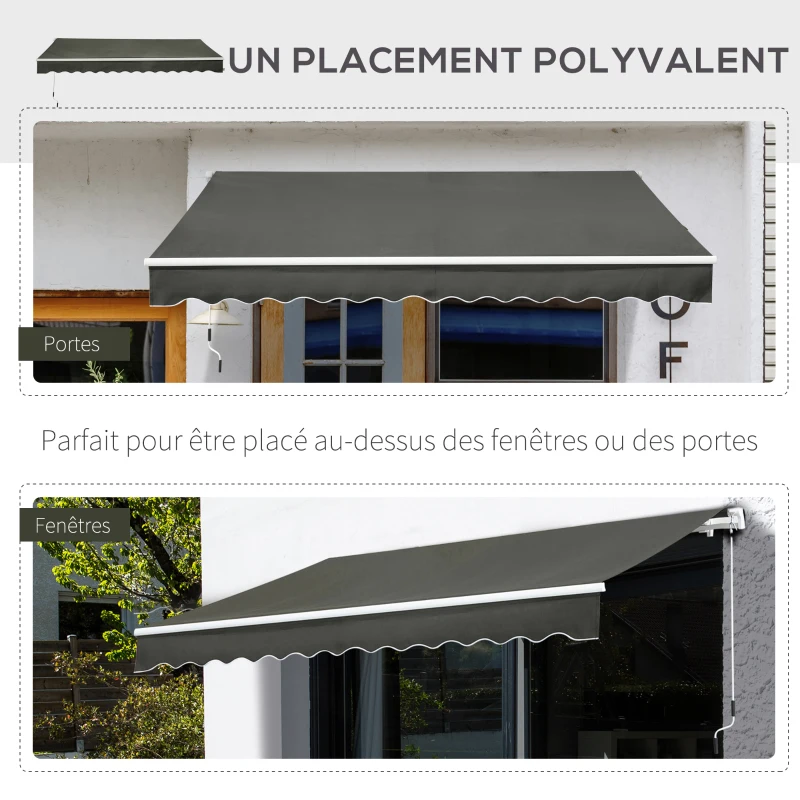 Outsunny Store banne Manuel rétractable Angle Réglable Aluminium Polyester imperméabilisé 3,5L x 2,5l m gris