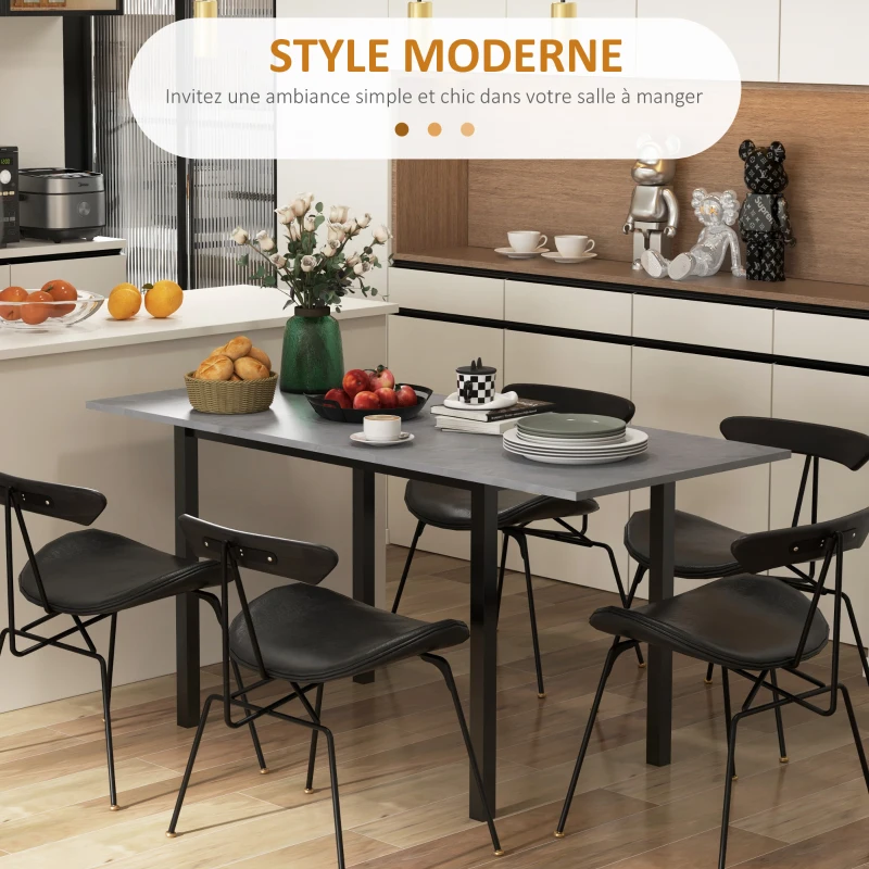 HOMCOM Table à manger extensible table de cuisine design moderne avec grand plateau 6 personnes cadre en acier gris foncé