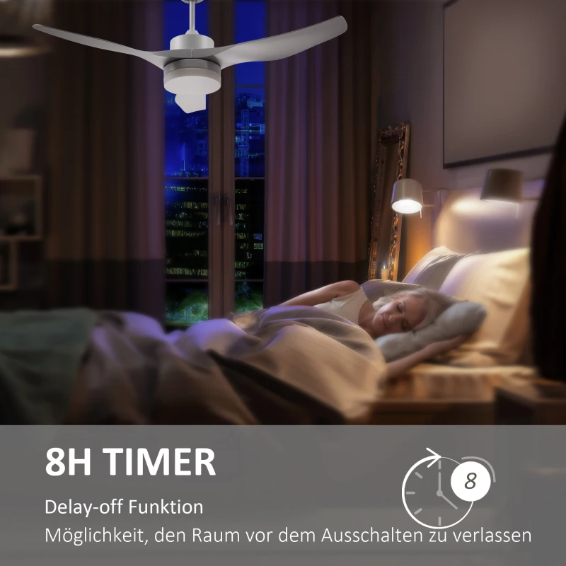 HOMCOM Plafondventilator met LED-Licht, 2-in-1 Ontwerp, met Timer, Afstandsbediening, Plafondlamp met Ventilator, Wit
