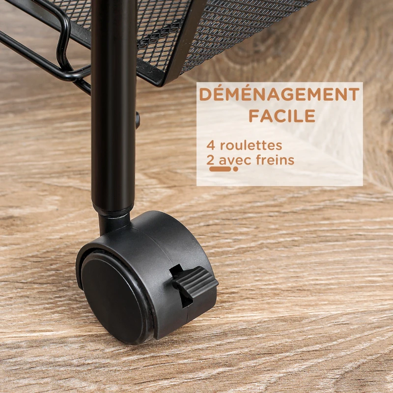 HOMCOM Chariot à 3 niveaux avec paniers desserte à roulettes chariot de rangement roulante 45 x 26,5 x 63 cm Noir