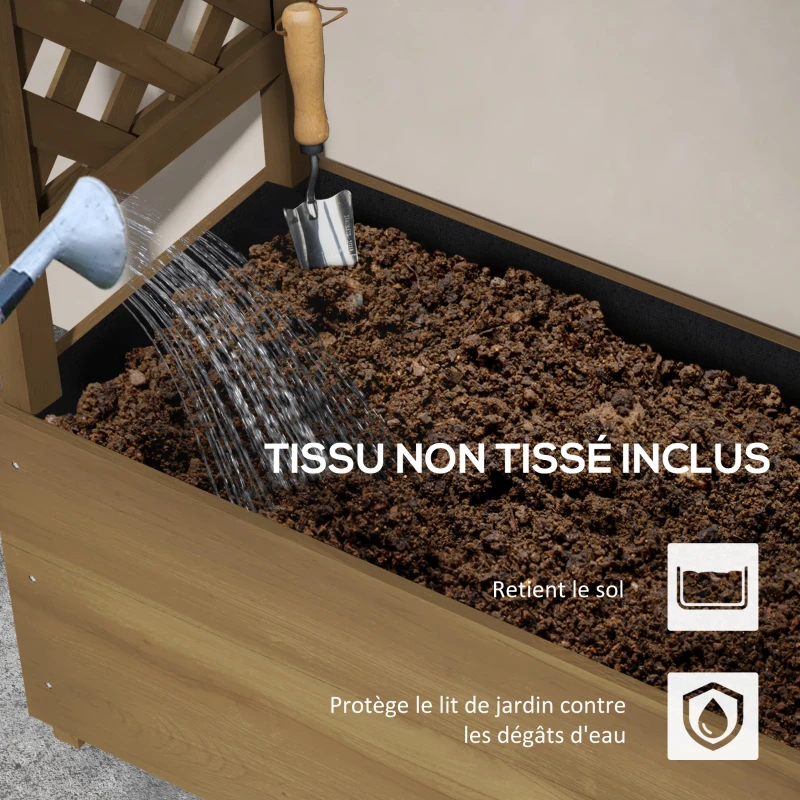 Outsunny Jardinière avec treillis et arche, bac à fleurs avec trou de drainage pour plante grimpante, 112 x 41 x 180 cm, marron