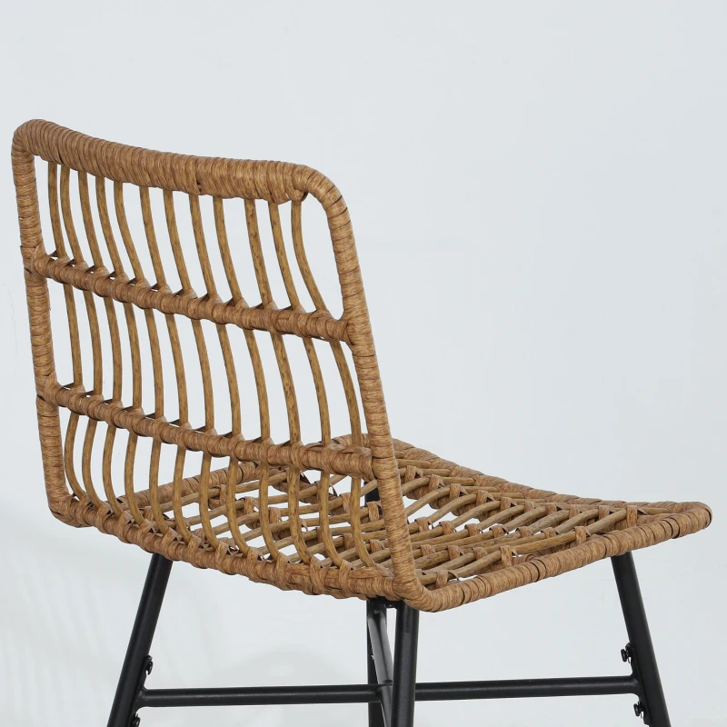 HOMCOM Conjunto de 2 Taburetes Altos de Cocina Taburetes de Bar con Respaldo y Asiento de Ratán para Bar Cocina Comedor Marrón