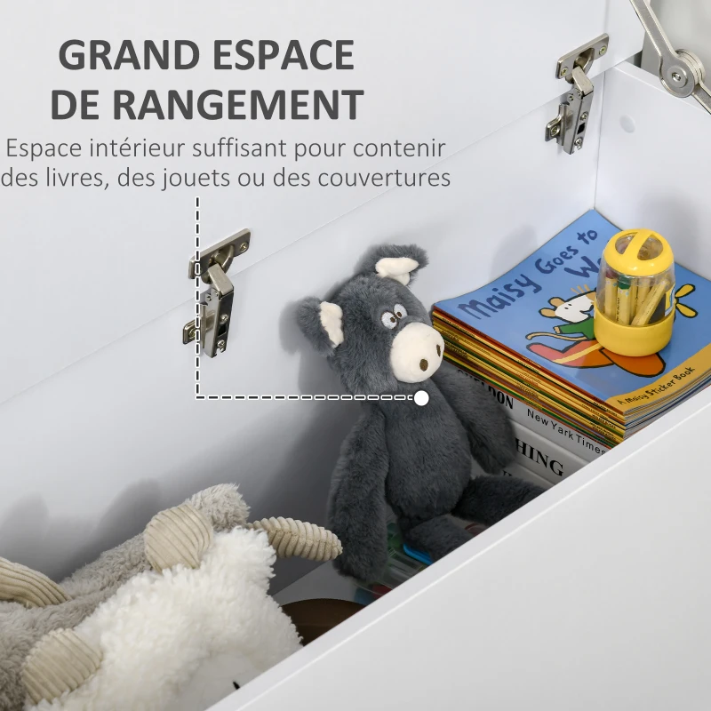 HOMCOM Coffre de rangement, banc de rangement avec couvercle rabattable et charnières de sécurité, banc chaussures, meuble d'entrée, couloir, chambre, salon, 100 x 40 x 40 cm, blanc