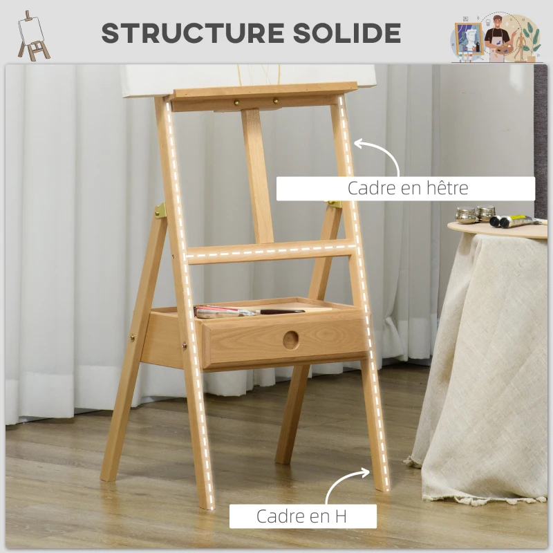 Vinsetto Chevalet en bois sur pied chevalet d'artiste avec tiroir intégré hauteur réglable jusqu'à 92 cm coloris naturel
