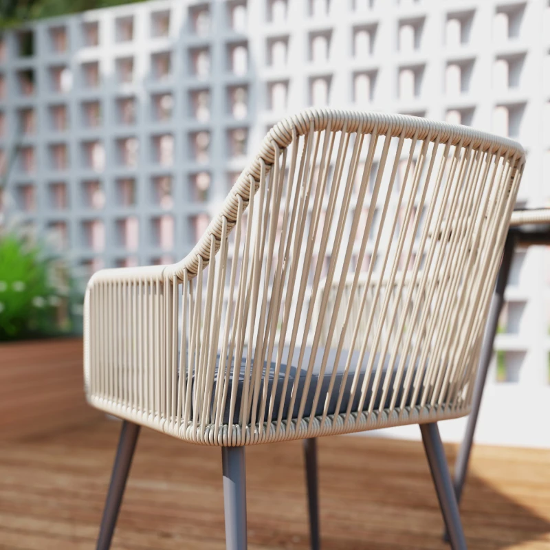 Outsunny Salon de jardin extérieur en résine tressée 4 places - coussins et table ronde en verre, pour terrasse, jardin, marron(m-7)