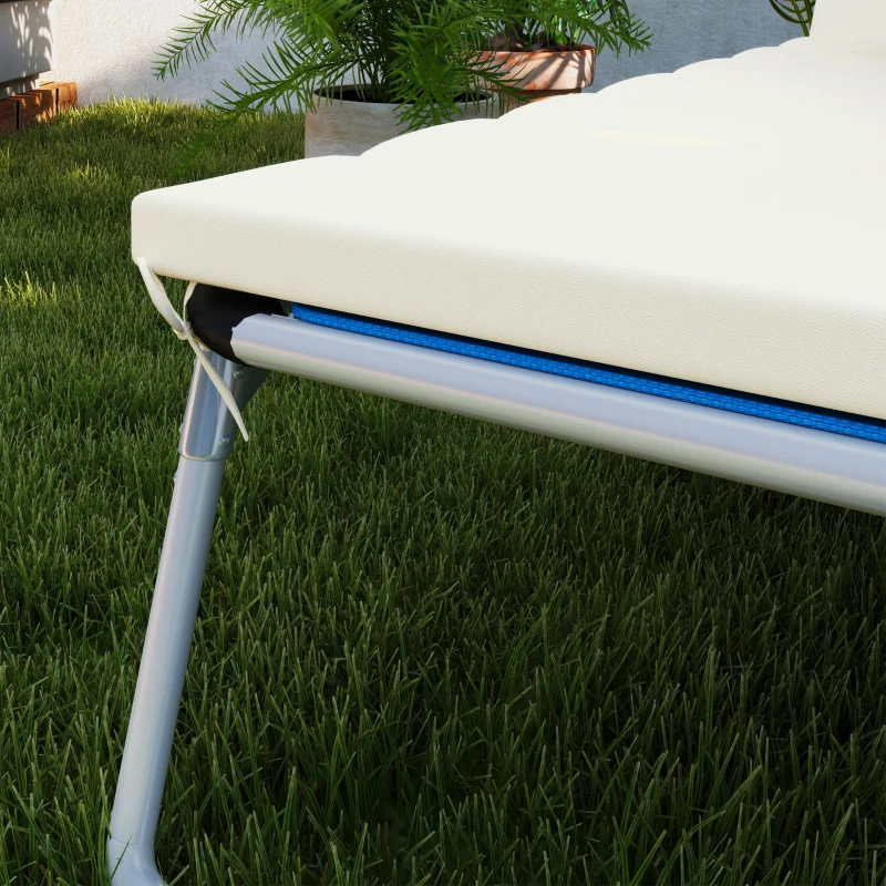 Outsunny Conjunto de 2 Almofadas para Espreguiçadeira Dobráveis 203x66x3 cm com Apoio para a Cabeça e Correias de Sujeição Creme