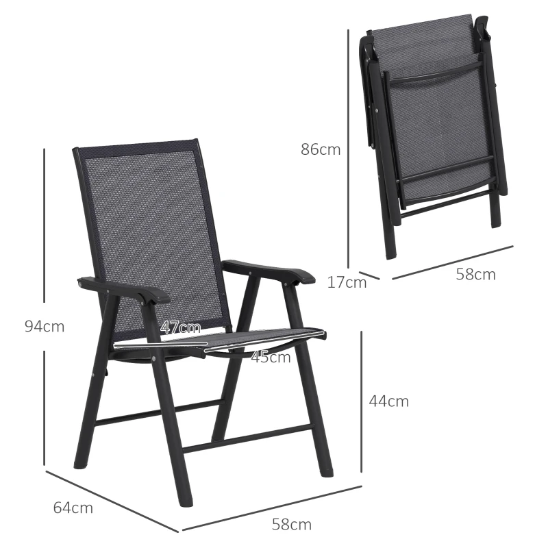 Outsunny Conjunto de 2 Cadeiras Dobráveis para Exterior Cadeiras para Jardim com Textilene e Metal  58x64x94 cm Cinza Escuro