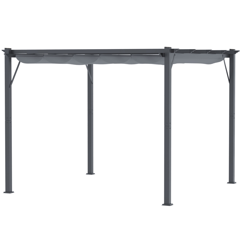 Outsunny Pérgola de Jardim 300x300x223 cm com Toldo de Poliéster Retrátil e Estrutura de Alumínio para Exterior Pátio Cinzento