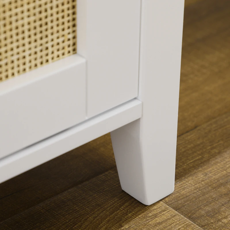 HOMCOM Banc à chaussures meuble de rangement avec porte coulissante et façades rotin tissé 80 x 35 x 45 cm blanc