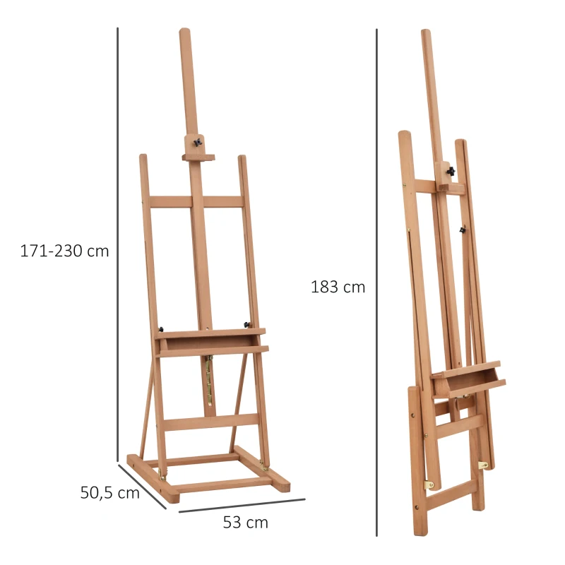 Vinsetto Chevalet en bois hauteur réglable 171-230cm Chevalet Peinture avec rangement inclinaison réglable 80° max. bois naturel