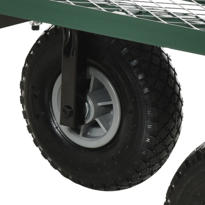 Outsunny Chariot de transport jardin remorque à main charrette à bras 4 roues 94L x 48,5l x 100H cm charge max. 150 Kg métal vert