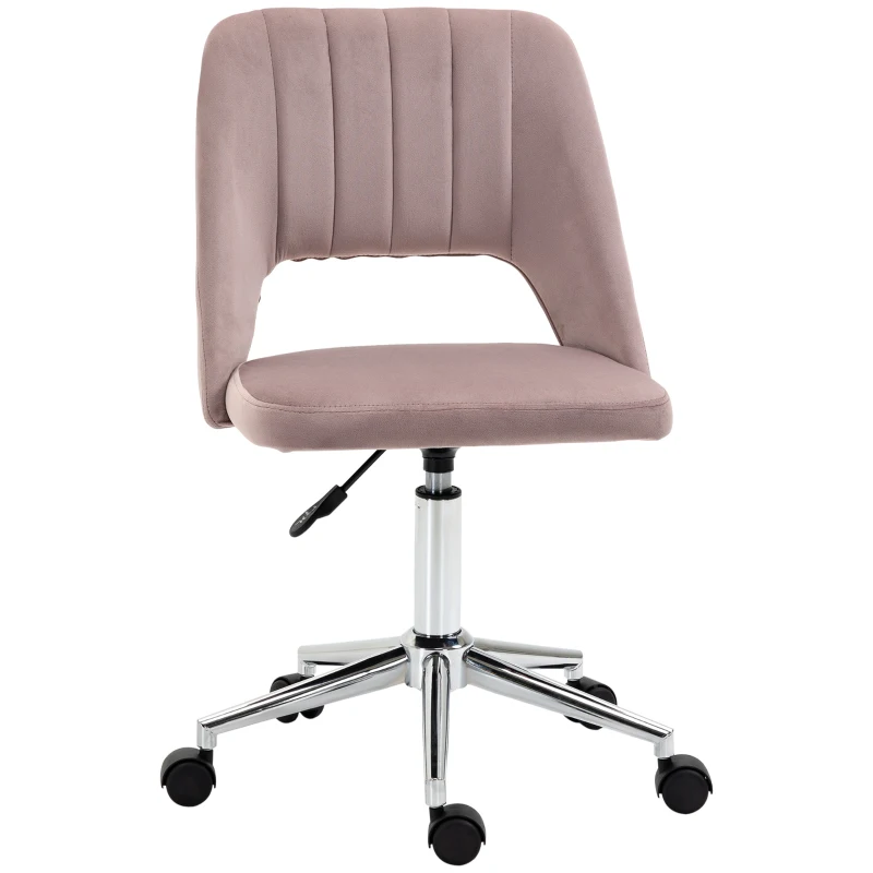 Vinsetto Chaise de bureau design contemporain pivotante 360° ergonomique dossier strié aéré hauteur réglable revêtement velours 49 x 60 x 91 cm rose
