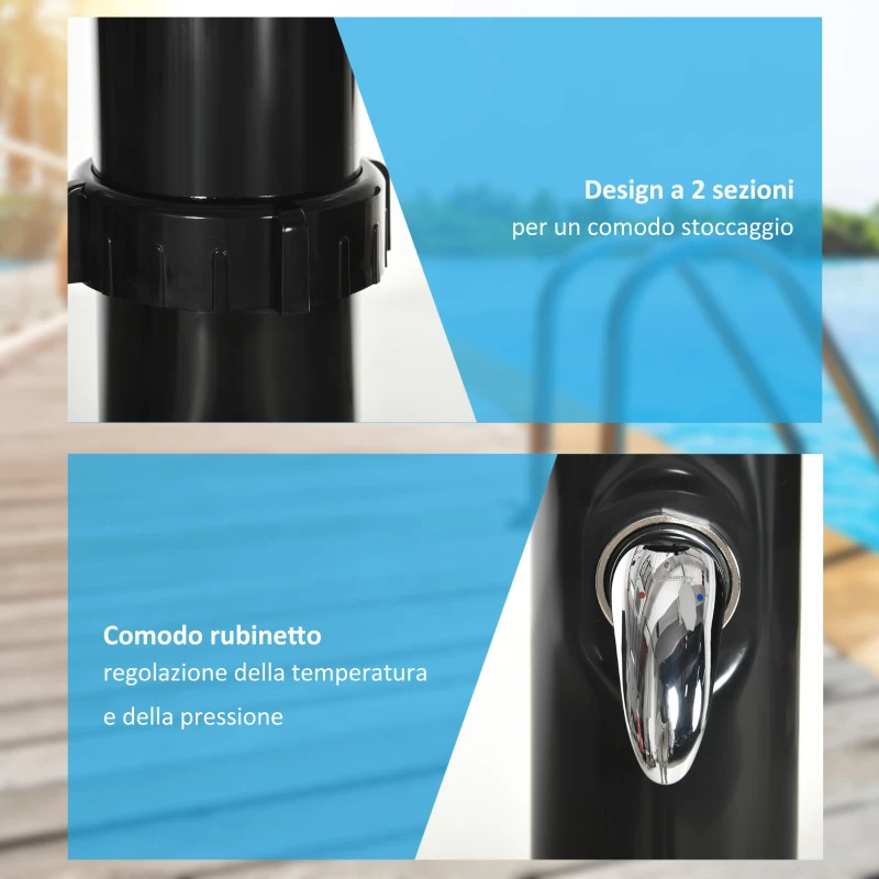 Outsunny Doccia Solare da 20L con Rubinetto Inferiore e Temperatura Regolabile, in Lega di Zinco, 15.5x15.5x222 cm, Nero