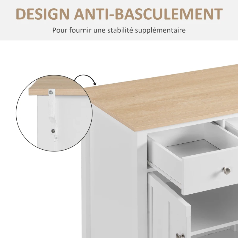 HOMCOM Buffet de Cuisine Commode Meuble de Rangement pour Chambre, Salon Bureau avec 2 Portes 2 tiroirs - 76 x 48 x 91 cm - Blanc et Aspect Bois