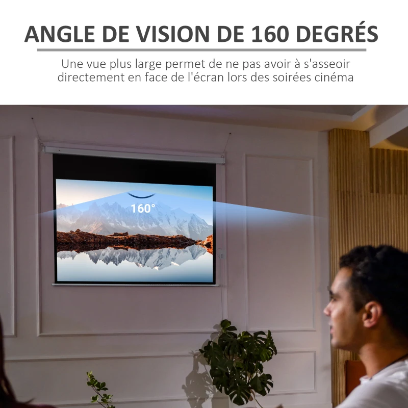 HOMCOM Écran vidéoprojecteur 100 Pouces, 16:9 4K HD écran de projection motorisé et électrique, écran de projection tv et home cinéma, montage mural ou plafond, panneau de commande et télécommande