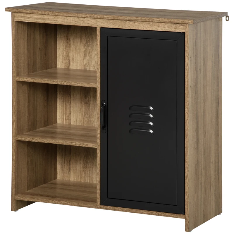 HOMCOM Buffet Industriel - Meuble de Rangement sur pied 3 niches Placard - en Bois et Porte métal Noir