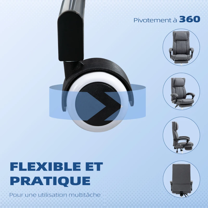 Vinsetto Chaise de bureau siège pivotant dossier inclinable hauteur réglable 65 x 61 x 105-113 cm gris