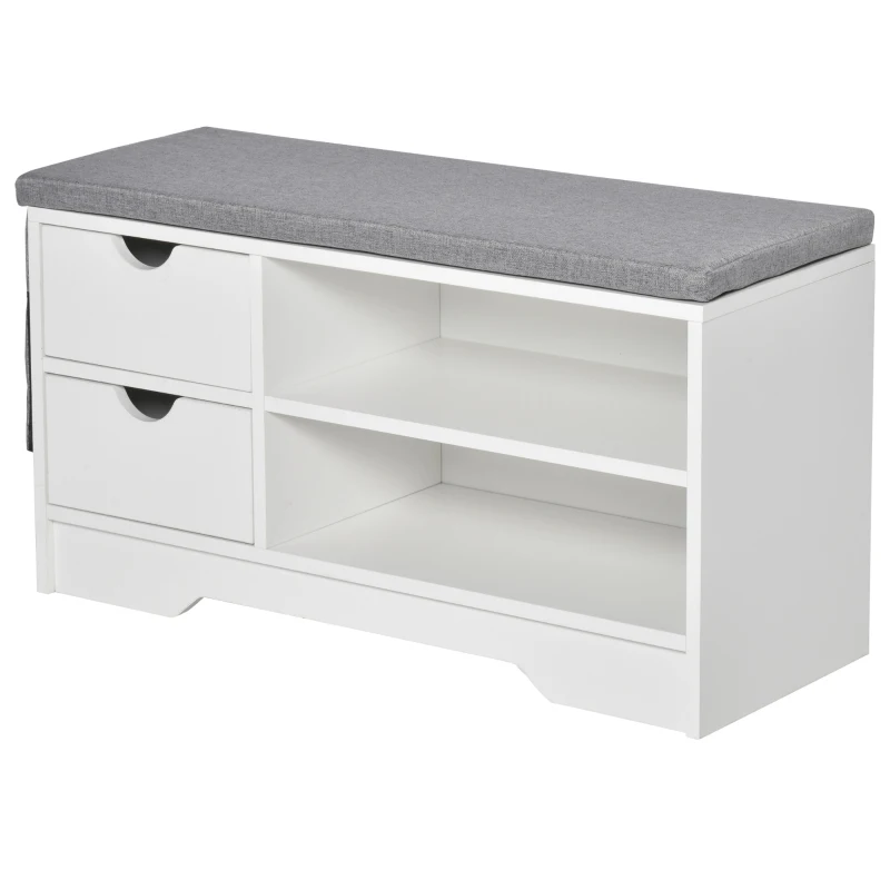 HOMCOM Meuble Chaussures et Banc à Chaussures avec Coussin Gris 2 étagères et 2 tiroirs MDF 80,5 x 30,5 x 43,5 cm Gris et Blanc
