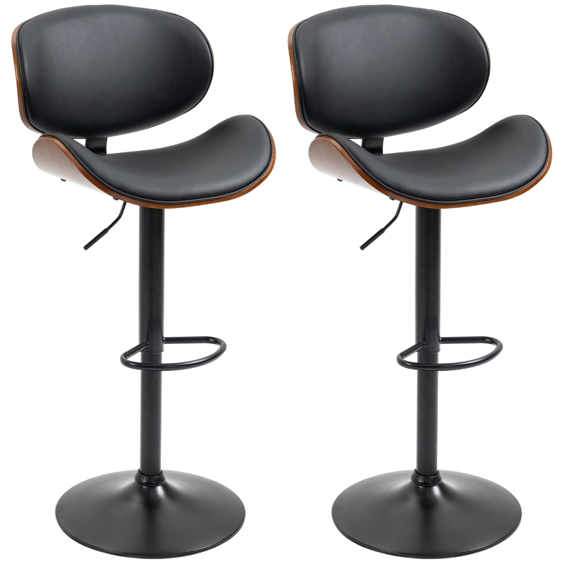 HOMCOM Lot de 2 chaises de bar tabouret hauteur réglable revêtement synthétique 53 x 52 x 92-112 cm noir