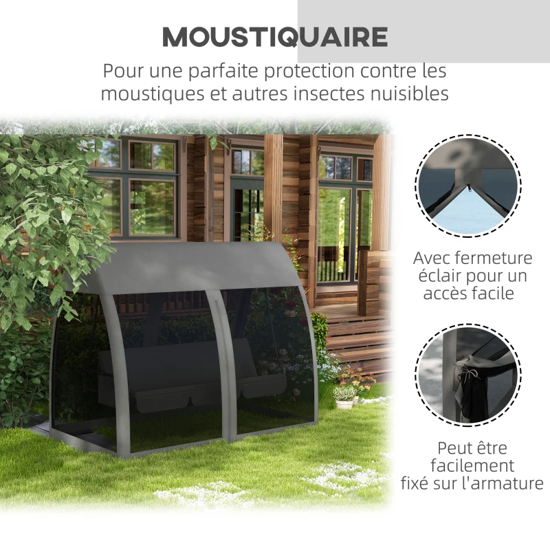 Outsunny Balancelle de jardin convertible 3 places balancelle d'extérieur avec auvent et coussins 240 x 140 x 197 cm gris