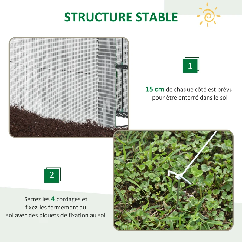Outsunny Serre de jardin PE avec étagère 2 niveaux, serre de balcon, bâche renforcée 140 g/m², châssis en acier, porte zippée enroulable, pour légumes plantes fleurs, 186 x 120 x 190 cm, blanc