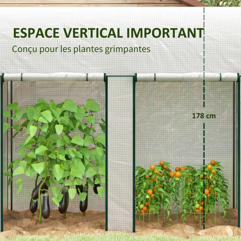 Outsunny Serre de jardin 2 m² dim. 2L x 1l x 1,78H m 2 Portes zippées enroulables Acier PE Haute densité 140 g/m² Anti-UV blanc