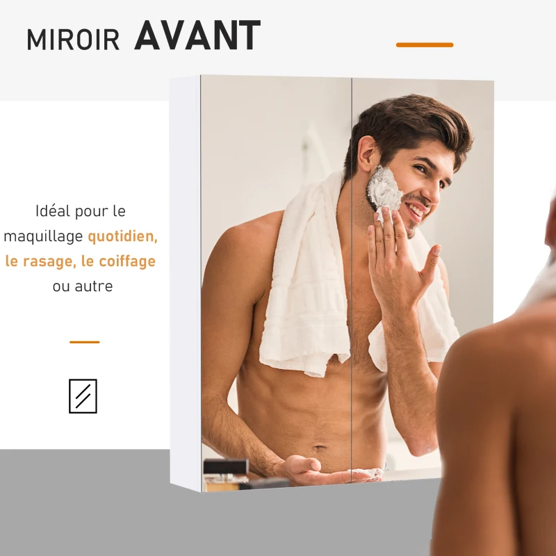 HOMCOM Armoire avec Miroir en Bois Rangement Salle de Bain Fermeture Porte Tampon MDF