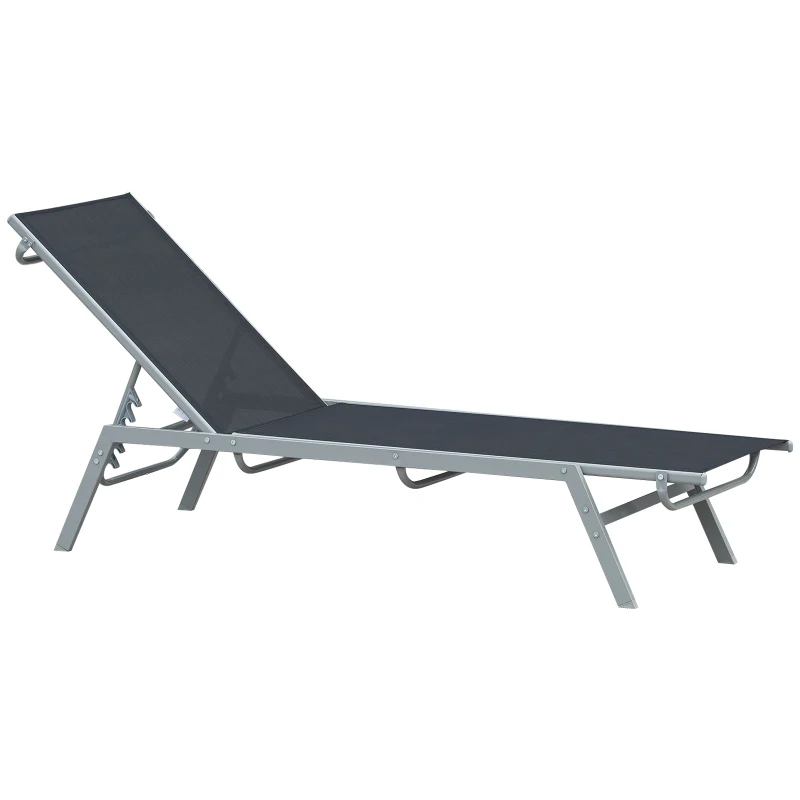 Outsunny Garten-Sonnenliege Relaxliege mit 5-stufige Rückenlehne aus Metall Schwarz 170 x 58 x 97 cm
