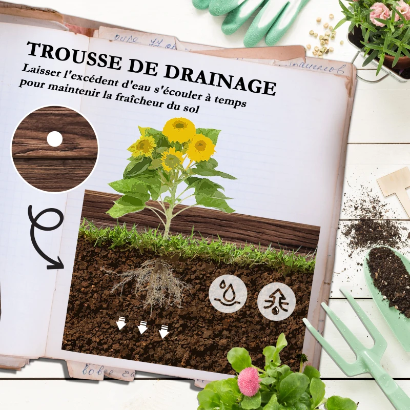 Outsunny Jardinière sur pieds surélevée avec treillis carré potager 2 niveaux pour terrasse, balcon jardin 42 x 49 x 80 cm marron