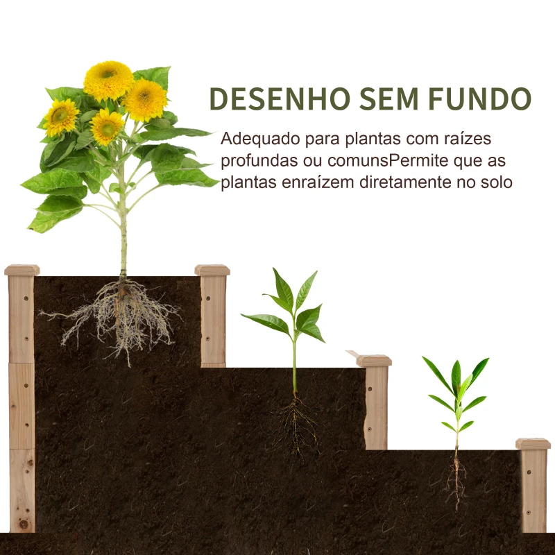 Outsunny Caixa de Plantio de Madeira Caixa de Plantio de Jardim com 3 Níveis Desenho de Escada para Cultivos 120x120x56 cm Madeira