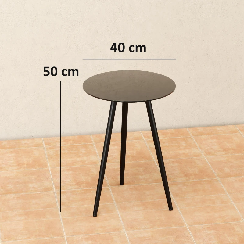 Outsunny Petite table basse ronde, table d'appoint, plateau en verre trempé, pieds effilés, cadre en acier, Ø 40 x 50 cm, noir