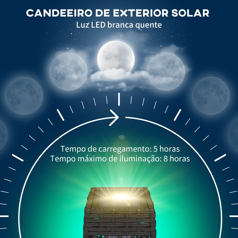 Outsunny Candeeiro Solar com Iluminação LED Liga Automático Candeeiro se Exterior em Aço e Vime PE 20x20x68 cm Cinzento Escuro