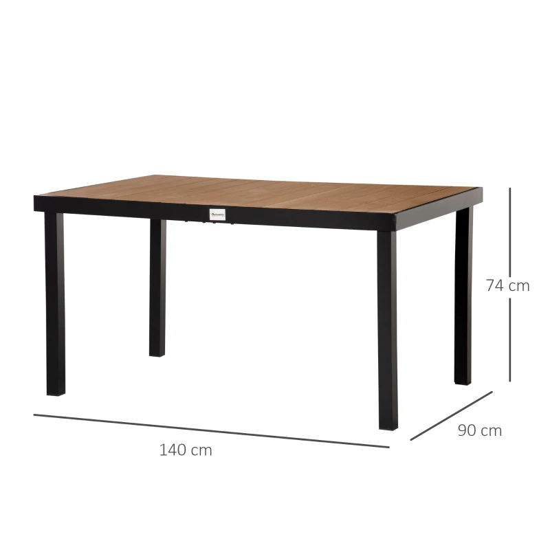 Outsunny Table à manger de jardin pour 6 personnes, en aluminium, 140 x 90 x 74 cm, aspect bois naturel