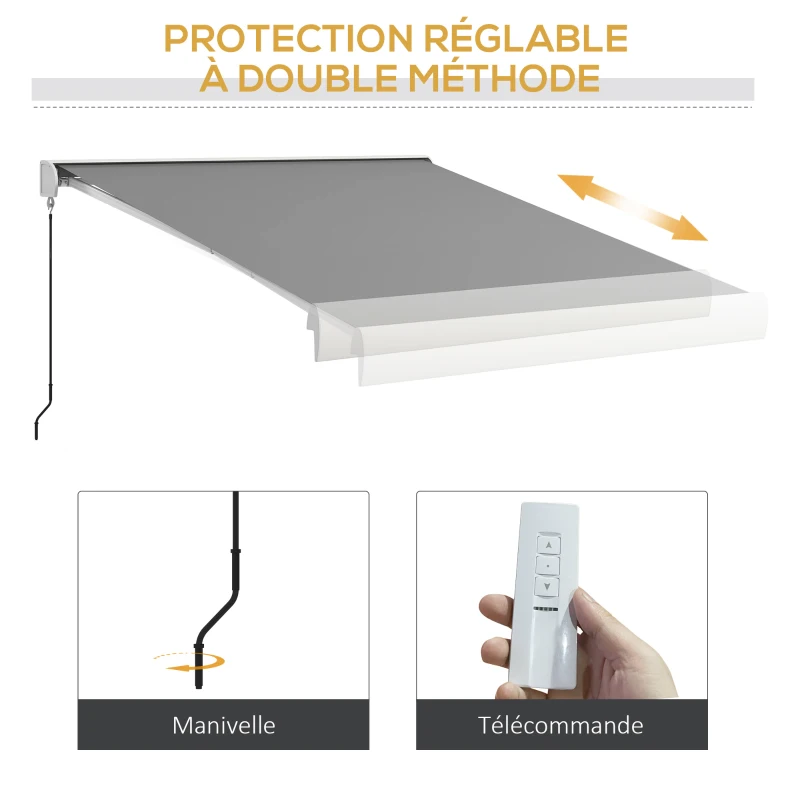 Outsunny Store banne motorisé, store banne électrique, angle réglable 14°-30°, avec télécommande manivelle, 3 x 2,5 m, gris clair