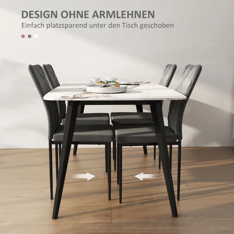 HOMCOM Set van 4 Moderne Fluweelachtige Eetkamerstoelen met Metalen Poten, voor Eetkamer, Slaapkamer, Keuken, Grijs