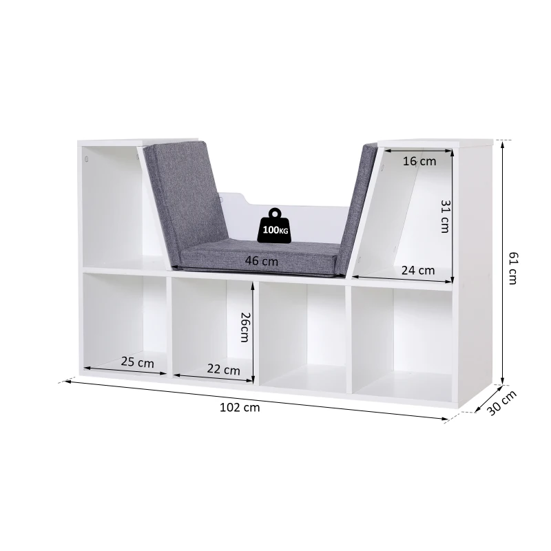 HOMCOM Bibliothèque banc 2 en 1 avec coussins de siège, étagère cube 6 compartiments ouverts et 2 niveaux, meuble de rangement pour salon, chambre à coucher, bureau, 102 x 30 x 61 cm, gris
