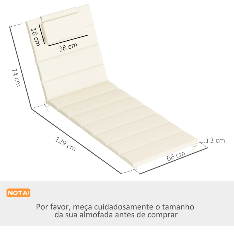 Outsunny Conjunto de 2 Almofadas para Espreguiçadeira Dobráveis 203x66x3 cm com Apoio para a Cabeça e Correias de Sujeição Creme
