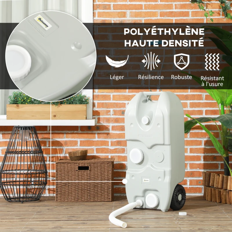 Outsunny Réservoir d'eau sur roues pour camping bidon d'eau portable 40 L avec poignées tuyau robinet 37 x 23 x 80 cm gris