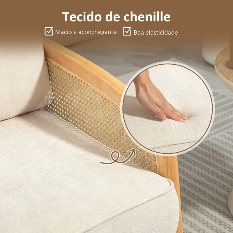 HOMCOM Poltrona Sala de Estar Moderna com Apoio para os Braços em Vime e Pés de Madeira para Escritório 67x75x88 cm Bege
