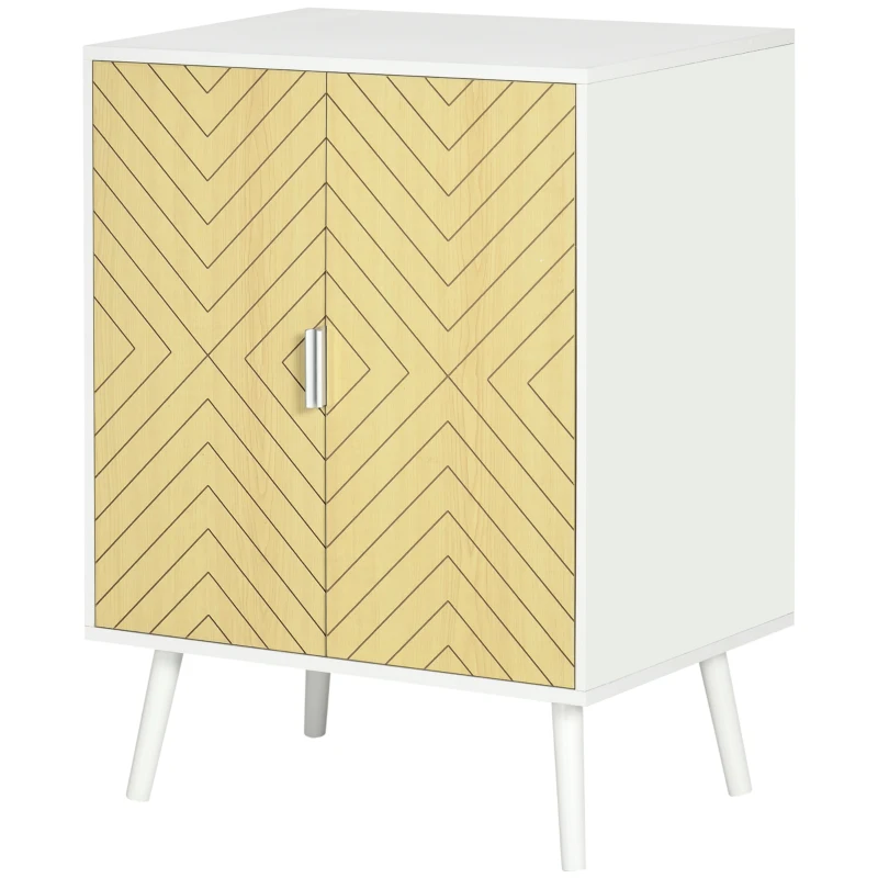 HOMCOM Buffet Meuble de Rangement sur pieds scandinave Placard 2 Portes avec étagère dim. 60L x 40l x 80H cm Blanc Portes Motif Graphique en Bois Clair