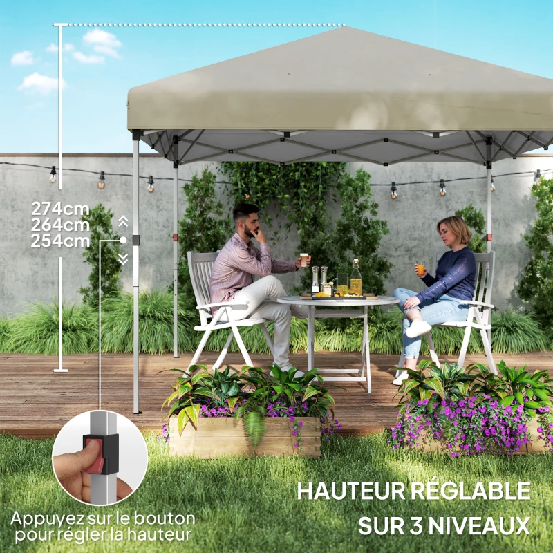 Outsunny Tonnelle barnum de jardin pop-up pliant réglable en hauteur protection UV 30+ 2 parois latérales sac de transport inclus