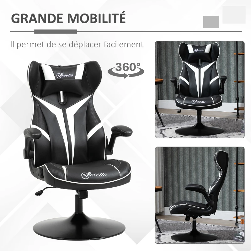 Vinsetto Fauteuil gamer chaise de jeu gaming pivotante ergonomique hauteur réglable accoudoirs revelables coussin têtière inclus