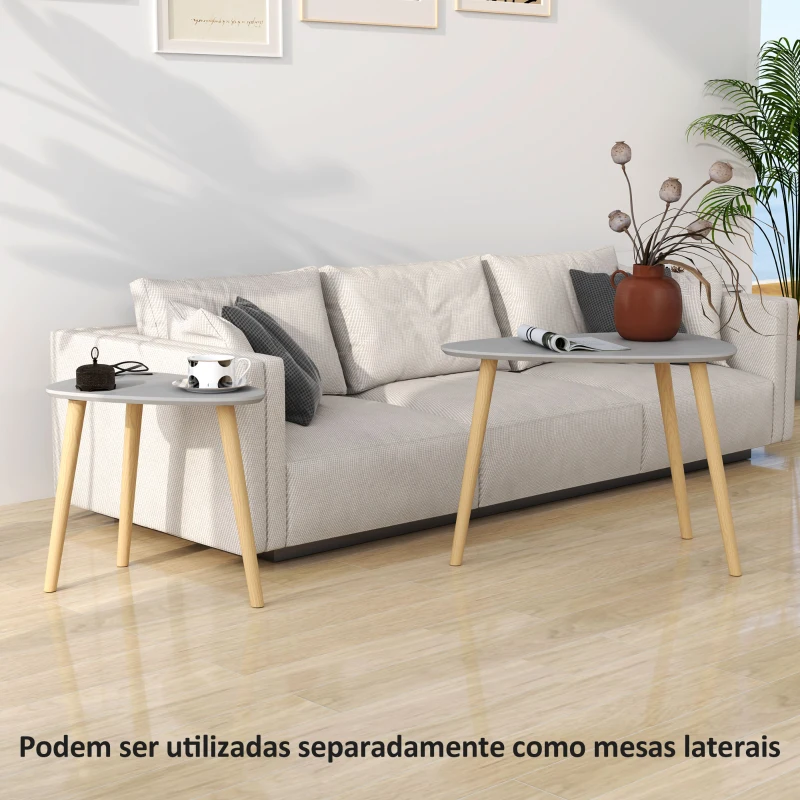 HOMCOM Conjunto de 2 Mesas Auxiliares com Pés de Madeira Mesas de Café 59,5x39,5x45cm e 44,5x28,5x40 cm Cinza