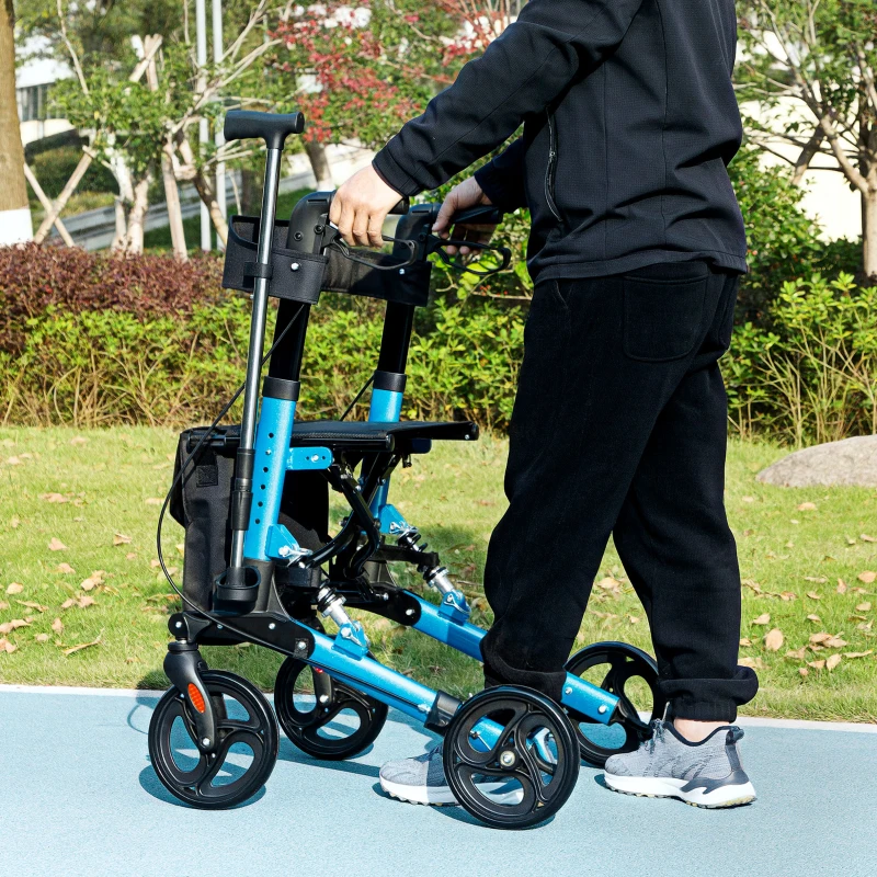 HOMCOM Andarilho Idosos Dobrável de Alumínio com Altura Ajustável Travão e Bolsa de Transporte 66x65x80-93 cm Preto e Azul