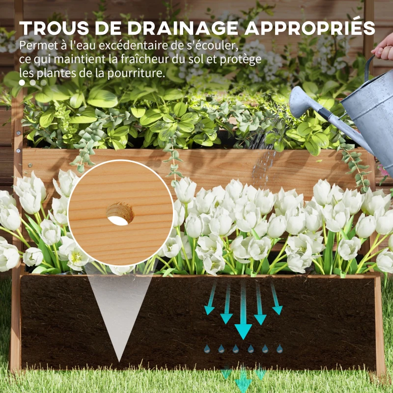 Outsunny Jardinière sur pieds surélevée 3 niveaux avec inserts d'irrigation et feutre drainage en bois pour extérieur