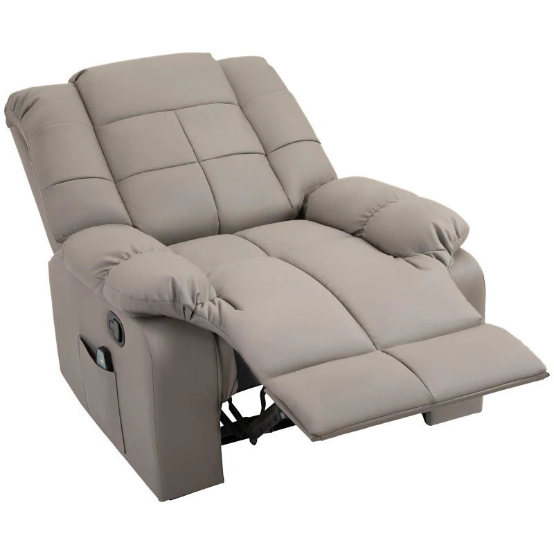 HOMCOM Fauteuil de massage fauteuil de relaxation massant avec dossier inclinable manuellement et repose-pied fauteuil TV revêtement synthétique télécommande incluse gris