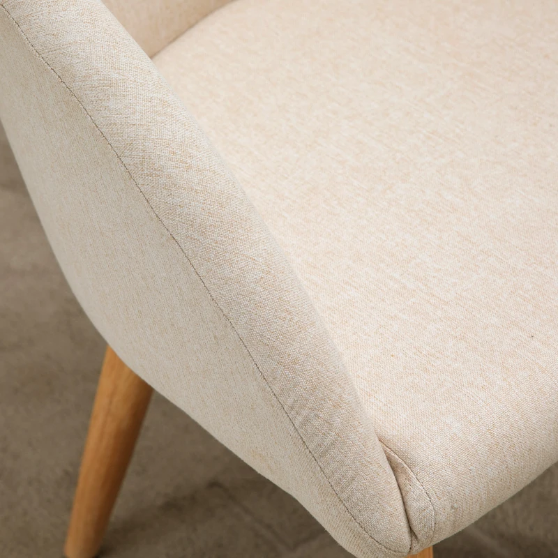 HOMCOM Lot de 2 chaises de salle à manger chaise de cuisine Design scandinave - Pieds inclinés effilés Bois Caoutchouc - Assise Dossier accoudoirs ergonomiques Aspect Lin Beige